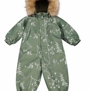 Kids Green Snowsuit with Fur Trim